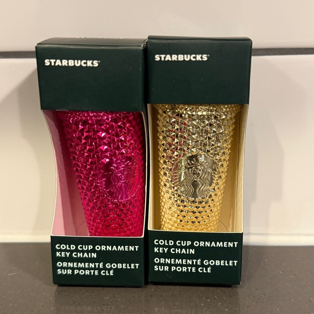 NWT Starbucks Pink and Gold Cold Cup Ornament Key Chains